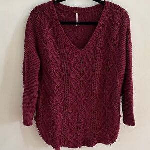Free People Deep Red V-Neck Sweater
